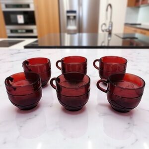 Vtg Fire- King Royal Ruby Laurel Glass Cups - set of 6 Anchor Hocking Circa 1950